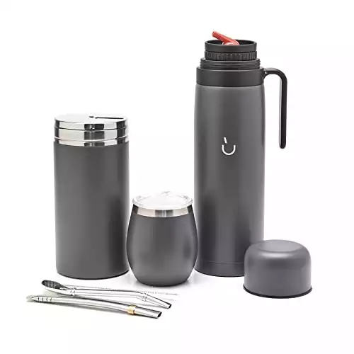 Complete Yerba Mate Set - Gourd, Thermos, Container, Bombilla and Cleaning Brush