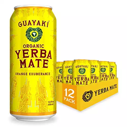 Guayaki Yerba Mate, Clean Energy Drink Alternative, Organic Orange Exuberance, 15.5oz (Pack of 12), 150mg Caffeine