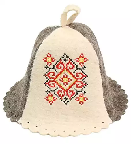 PetriStor Ukrainian Ornament Wool Sauna Bathhouse Hat - Natural Felt