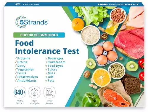 5Strands Food Intolerance Test, 640 Items Tested, Food Sensitivity at Home Test Kit, Accurate Hair Analysis, Health Results in 5-7 Days