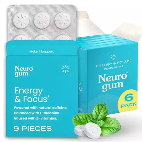 NeuroGum | Nootropic Energy Caffeine Gum | 40mg Caffeine + 60mg L-theanine + B Vitamins