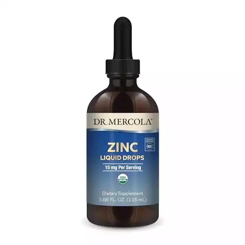 Dr. Mercola Organic Zinc Liquid Drops, 15 mg per Serving, 3.88 fl oz (115 ml), About 28 Servings, Dietary Supplement, Supports Immune and Organ Health, Non GMO, USDA Organic, NSF Certified