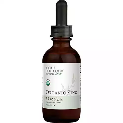 Organic Liquid Zinc Sulfate - Pure Zinc Supplements for Skin Health, Immune System Function and Normal Cell Growth in Adult Men & Women - Non-GMO, Vegan, Ionic Zinc 7.5mg - 2 Fl Oz