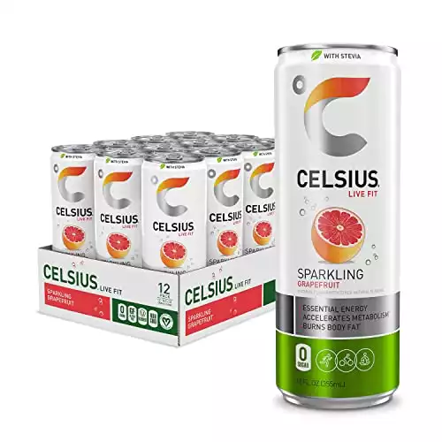 CELSIUS Sweetened with Stevia Sparkling Grapefruit Fitness Drink, Zero Sugar, 12oz. Slim Can (Pack of 12)