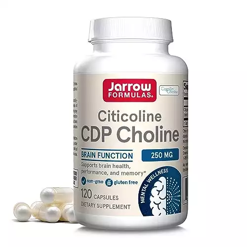 Jarrow Formulas Citicoline CDP Choline 250 mg, Dietary Supplement for Brain Health, Performance & Memory Support, 120 Capsules, 60-120 Day Supply