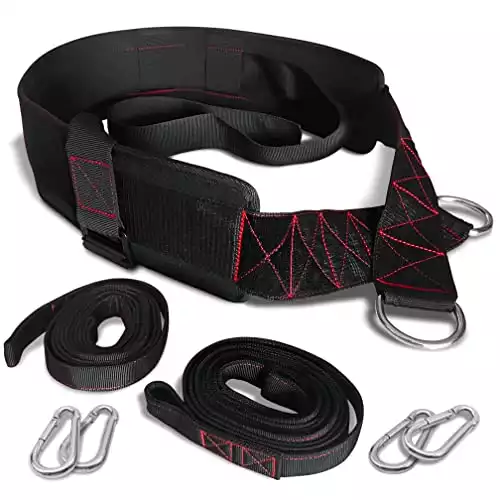 THEFITGUY Sled Pulling Belt, Adjustable Closure, 2 Sled Pulling Straps & 4 Hooks Included - for Resistance Training, Strength Training, Agility, Pulling Backwards, Front and Sides