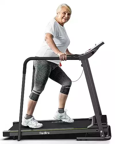 Redliro Walking Treadmill for Senior with Long Handrail, 300 lbs Capacity, Recovery Fitness Exercise Machine Foldable for Home with LCD Display, Holder for Phone & Cup