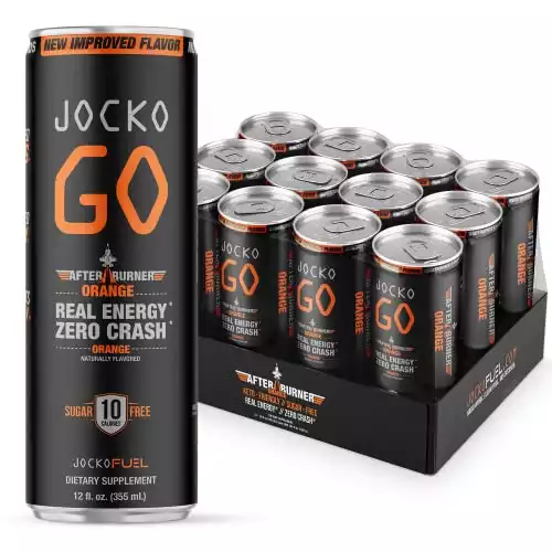 Jocko GO Energy Drink - KETO, Vitamin B12, Vitamin B6, Electrolytes, L Theanine, Magnesium- All Natural Energy Boost, Sugar Free Nootropic Monk Fruit Blend - 12 Pack (Orange Flavor)