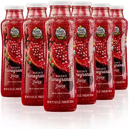 Heaven & Earth 100% Pure Organic Pomegranate Juice 11.15oz (6 Pack), NO Concentrate! Cold Pressed, Non GMO Verified, No Sugar Added, No Preservatives