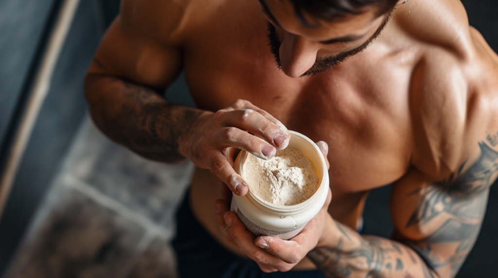 Man holding protein powder for extreme cut meal plan