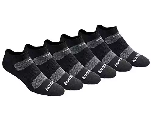 Saucony Multi-pack Mesh Ventilating Comfort Fit Performance No-show Socks, Black Basic (6 Pairs)