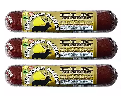 Pearson Ranch Wild Game Elk Summer Sausage Pack of 3 – 7oz Stick of Summer Sausage, Exotic Meat, Low-Carb, Gluten-Free, MSG-Free,