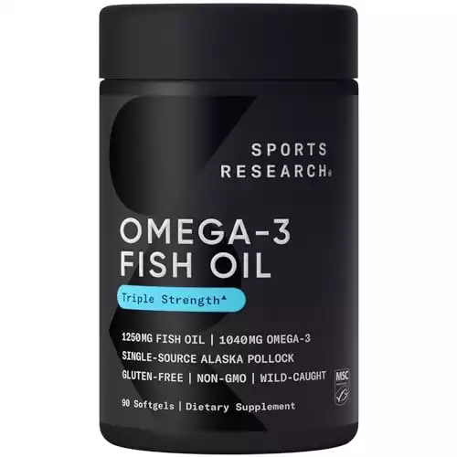 Sports Research Triple Strength Omega 3 Fish Oil - Burpless Fish Oil Supplement w/EPA & DHA