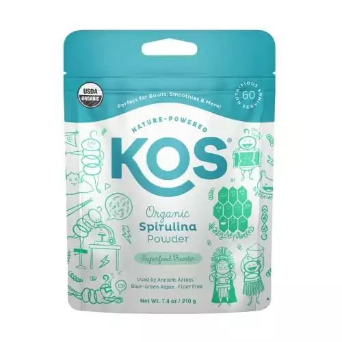 KOS USDA Organic Spirulina Powder - 100% Pure, Non-Irradiated Vegan Green Blue Spirulina Superfood Powder
