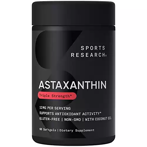 Sports Research Triple Strength Astaxanthin 12mg with Organic Coconut Oil - Antioxidant Supplement