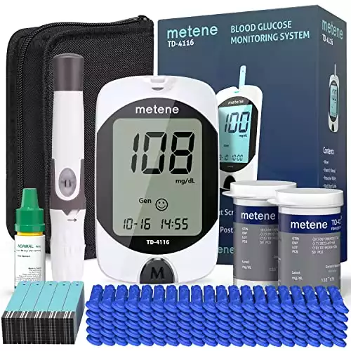 Metene TD-4116 Blood Glucose Monitor Kit, 100 Glucometer Strips