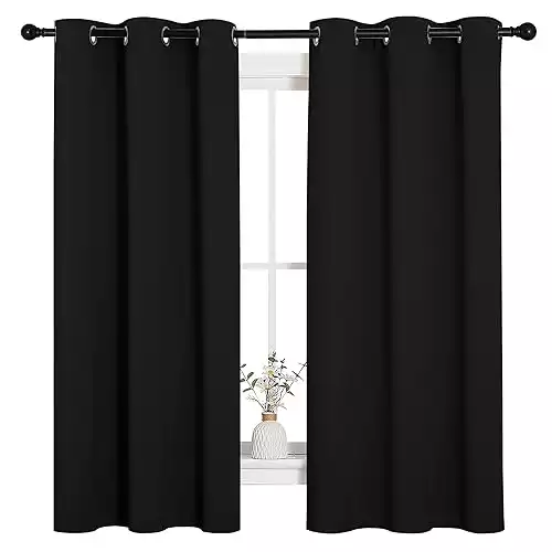 NICETOWN Pitch Black Solid Thermal Insulated Grommet Blackout Curtains/Drapes for Bedroom Window